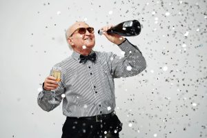 A man celebrates the pension